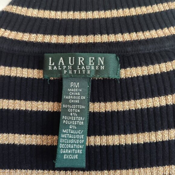Ladies SZ PM Lauren Ralph Lauren Black Stripe Turtleneck Sweater - Picture 3 of 3